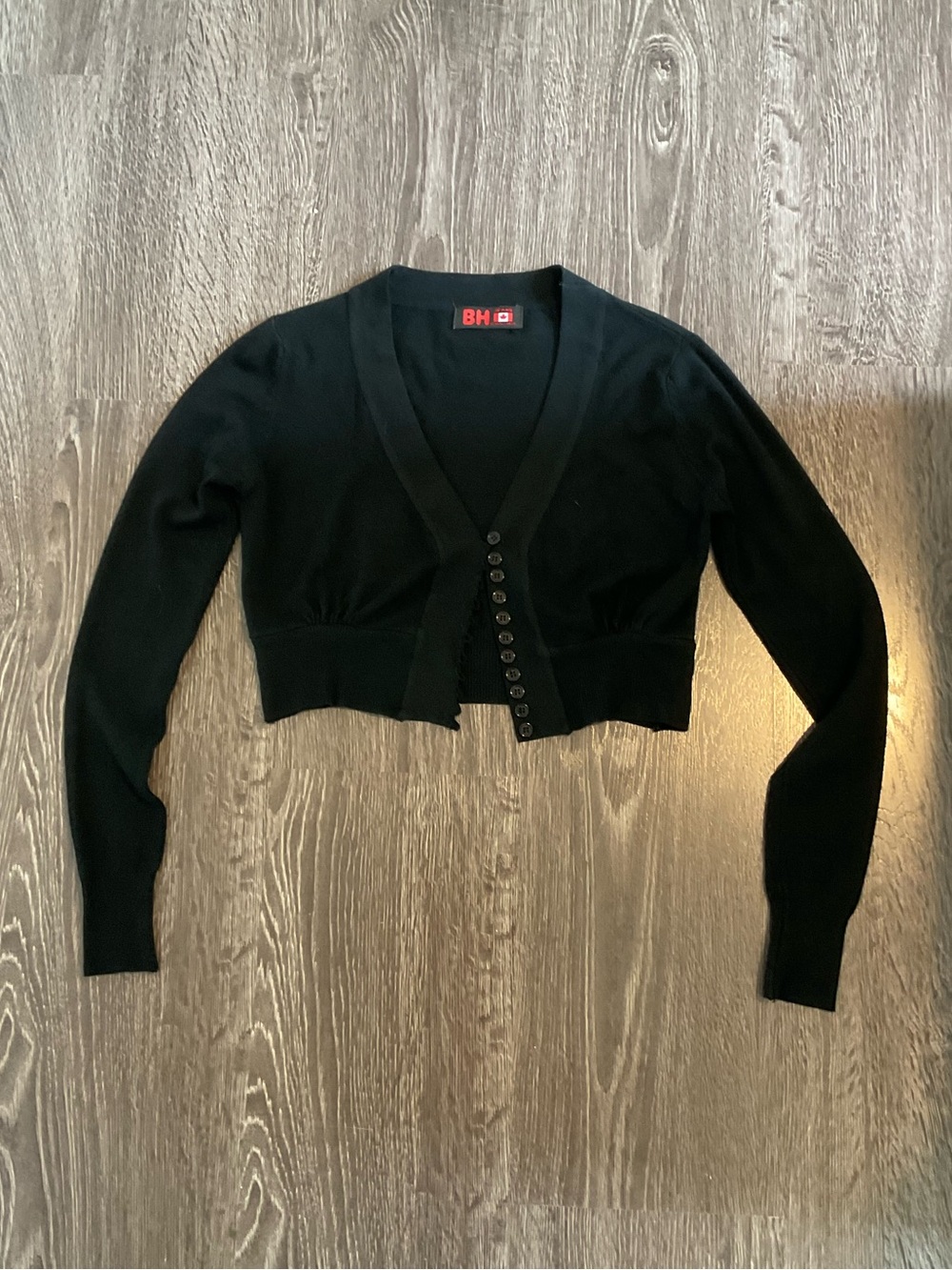 Cropped Black V-Neck Button Cardigan